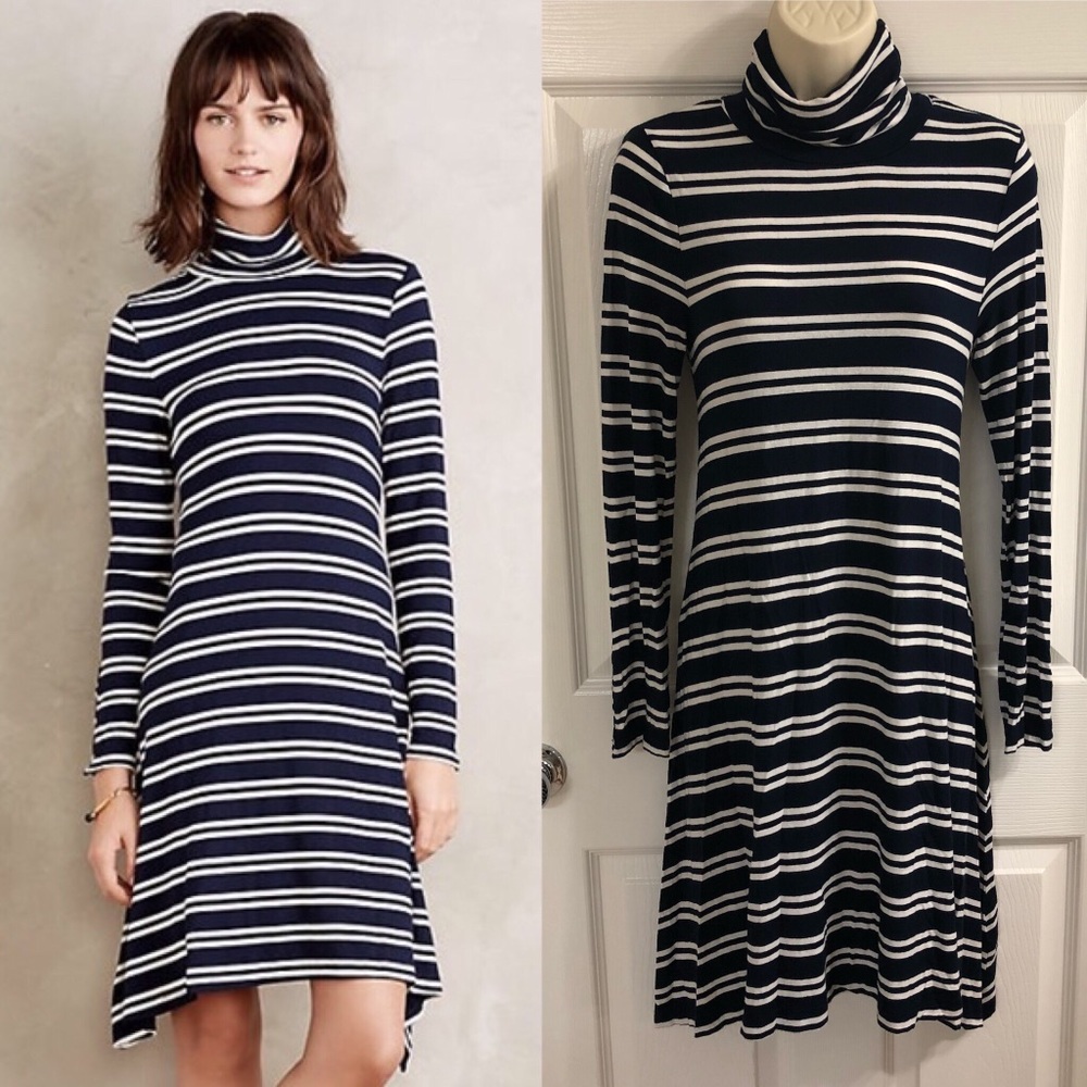 Maeve Anthropologie Stripe Turtleneck Swing Dress